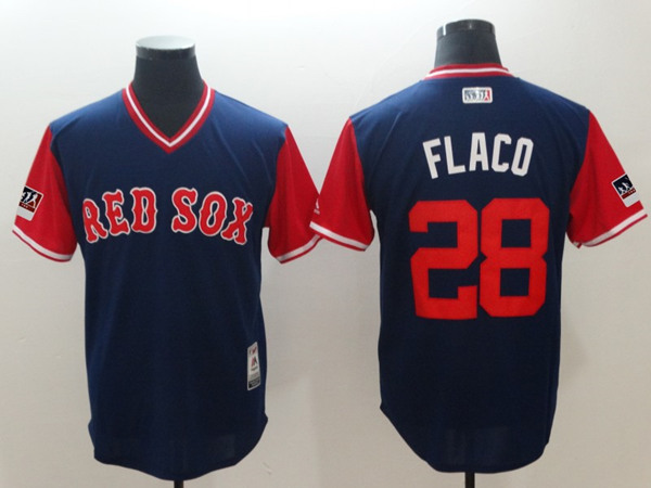 Men's Boston Red Sox #28 J.D. Martinez Flaco Navy/Red 2018 Players Weekend Cool Base Stitched Jersey